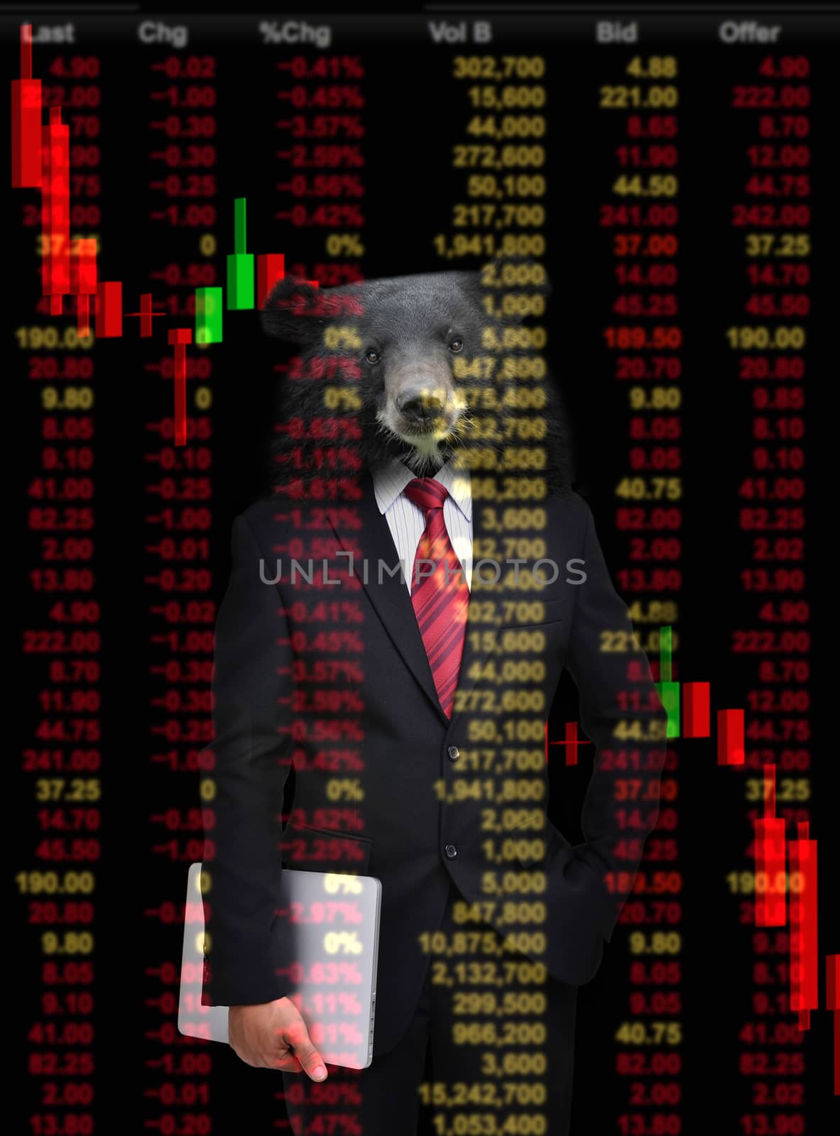 business man with bear head in tock investment concept 