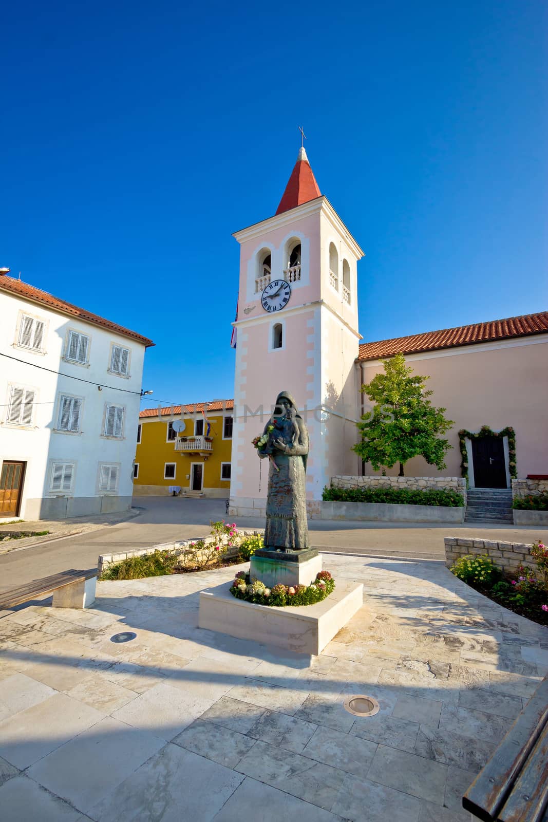 Diklo square and church view, Dalmatia, Croatia