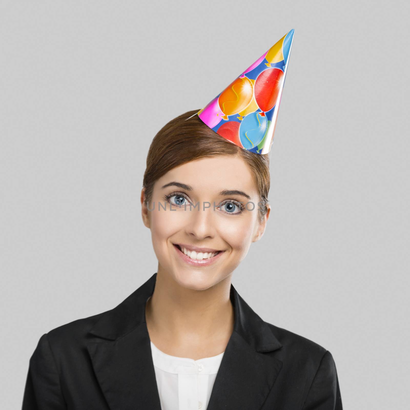 Happy and young businesswoman celebrate her birthday