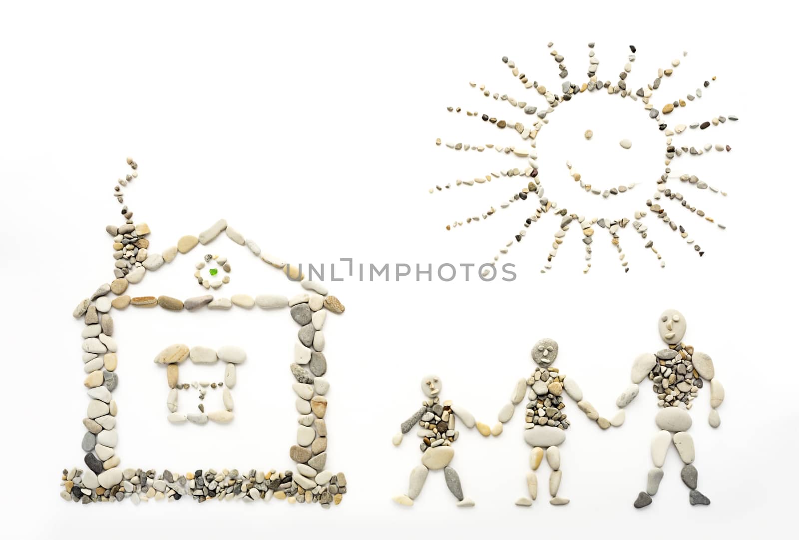 Drawing on a white background made of small stones.
