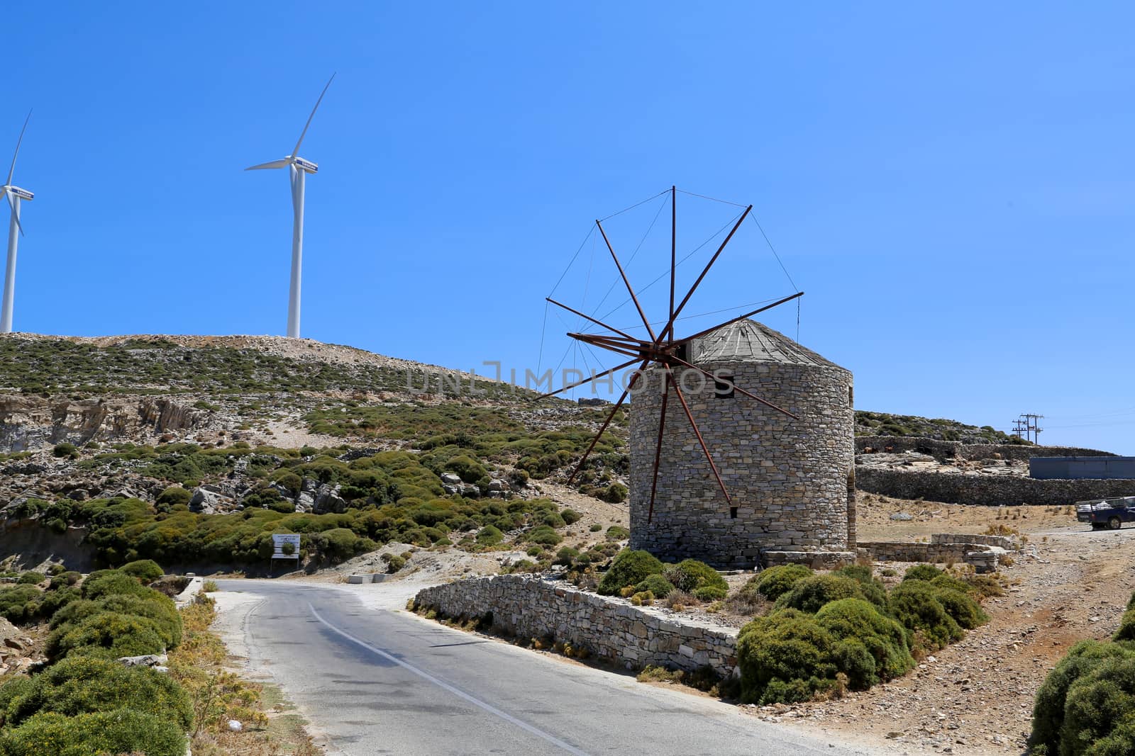 A new and old wind mill farm in Greece