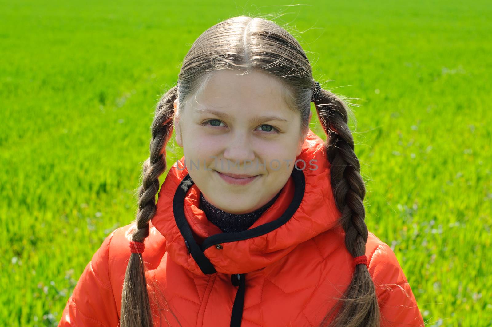 An image of little girl in green field by velkol