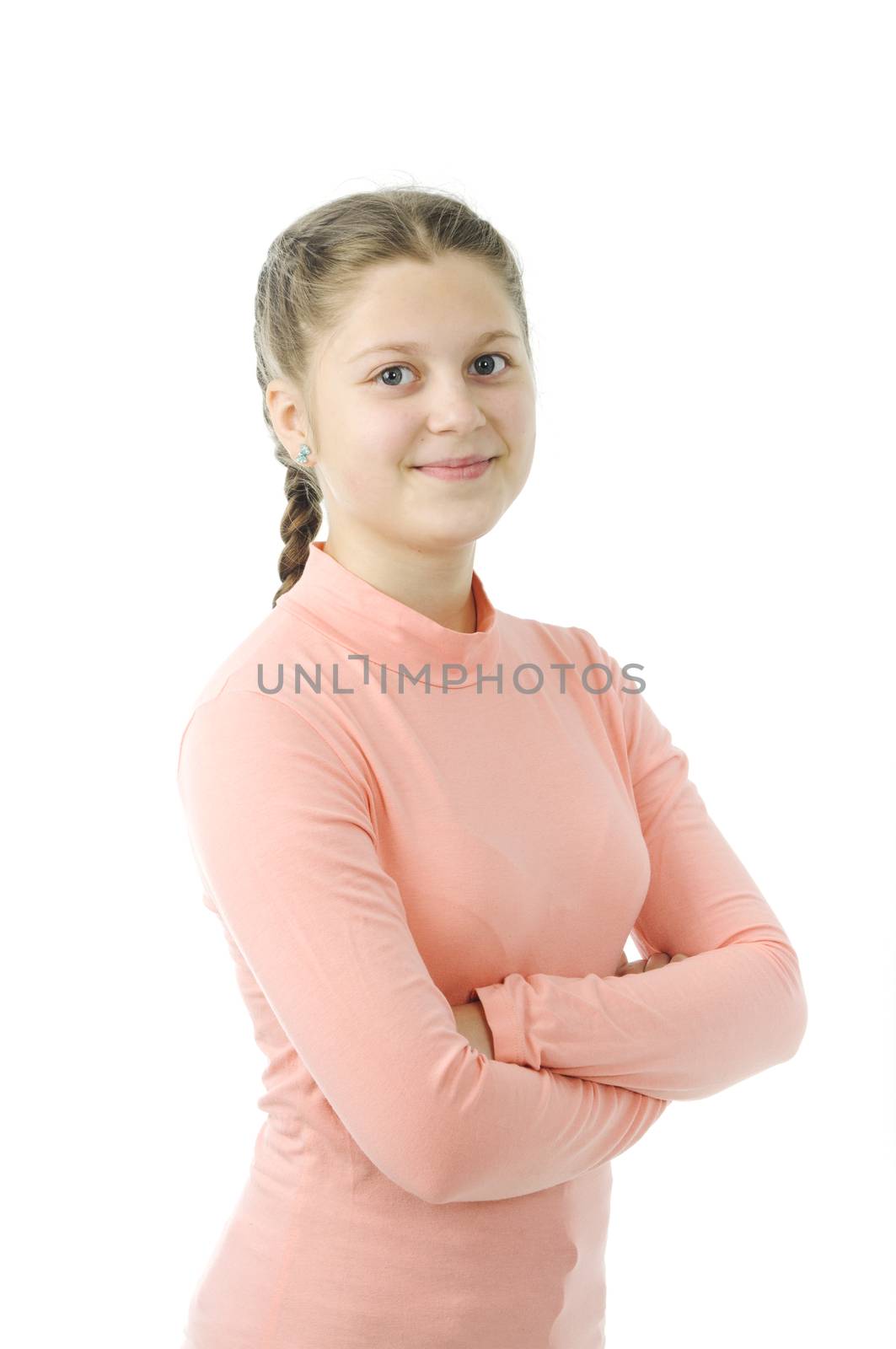 Portrait of pretty little girl isolated on white