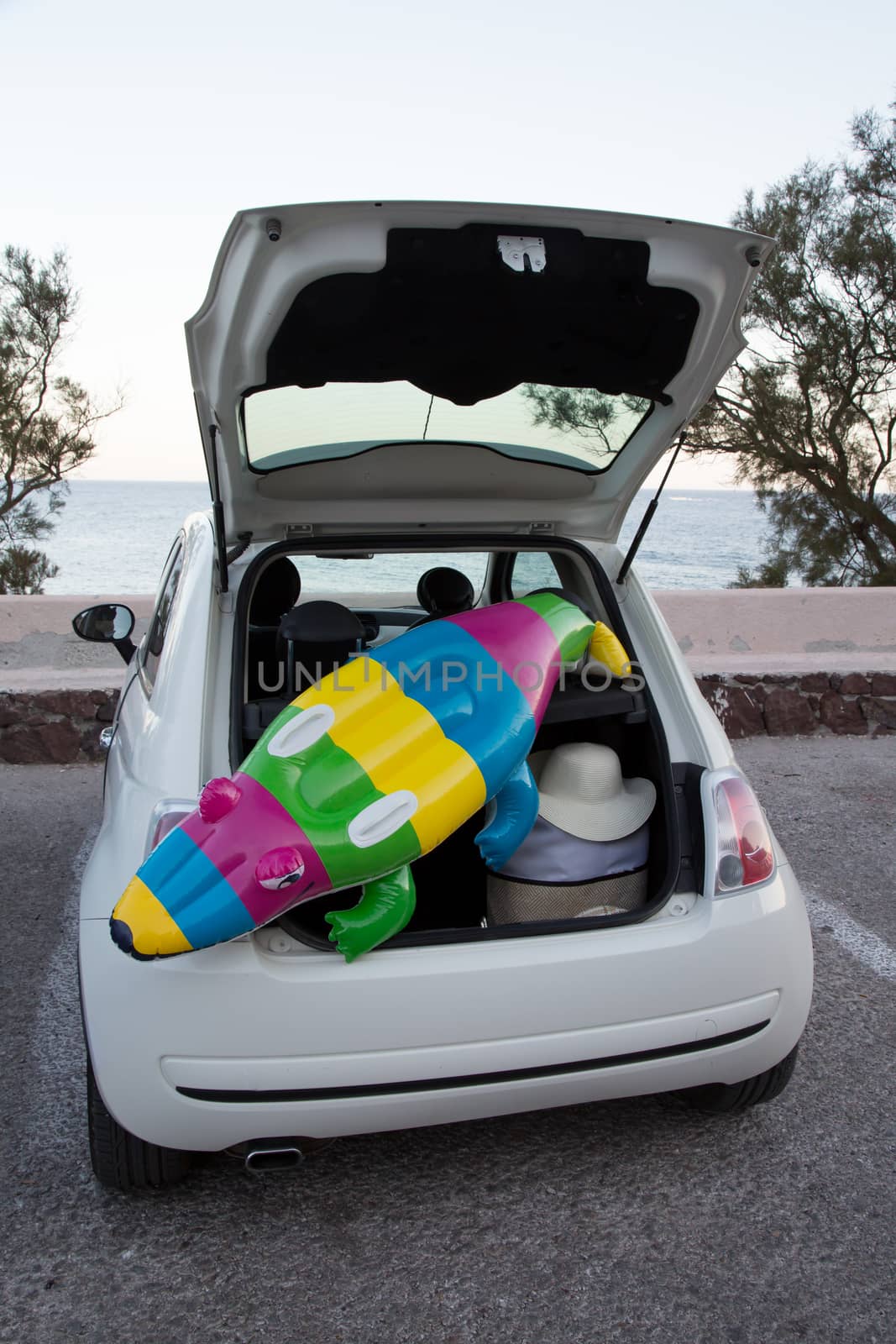 The car trunk full of beach accessories