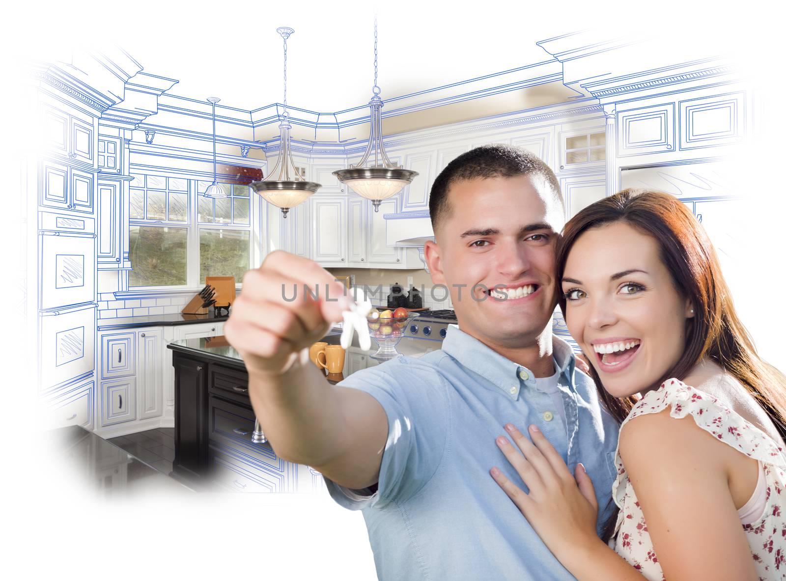 Military Couple with House Keys Over Kitchen Drawing and Photo by Feverpitched