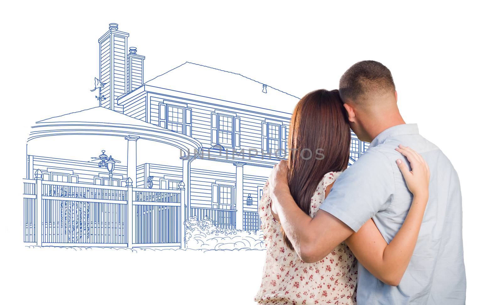 Military Couple Looking At House Drawing on White by Feverpitched