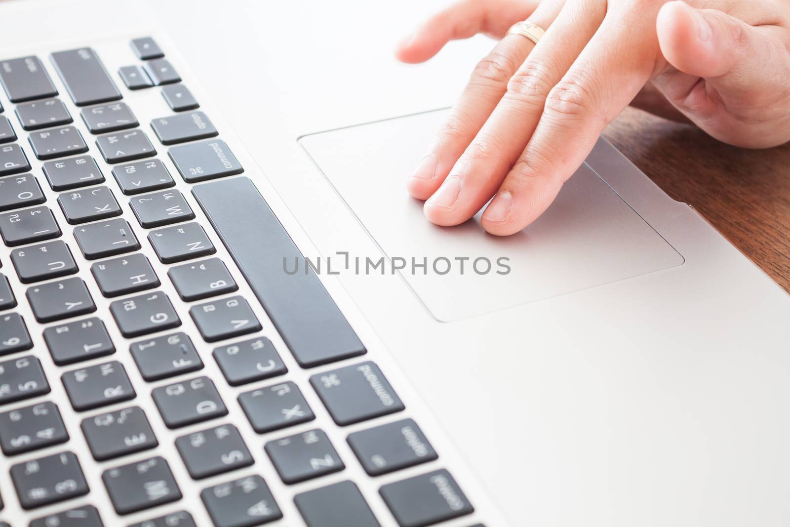 Close up of woman using notebook , stock vector