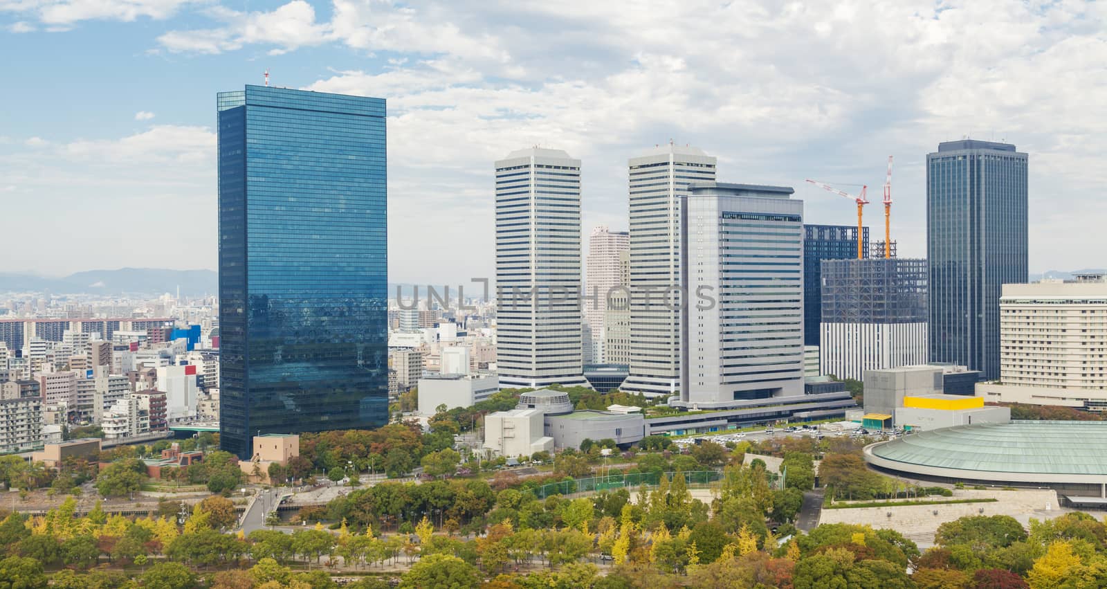 Modern buildings in Osaka in daytime, Japan
