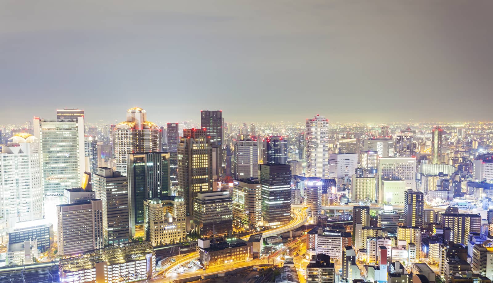 Skyline in CBD of Osaka, Japan at night