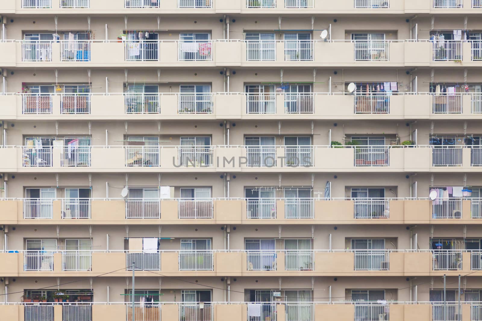 Facade of a multi-storey apartment building in Japan