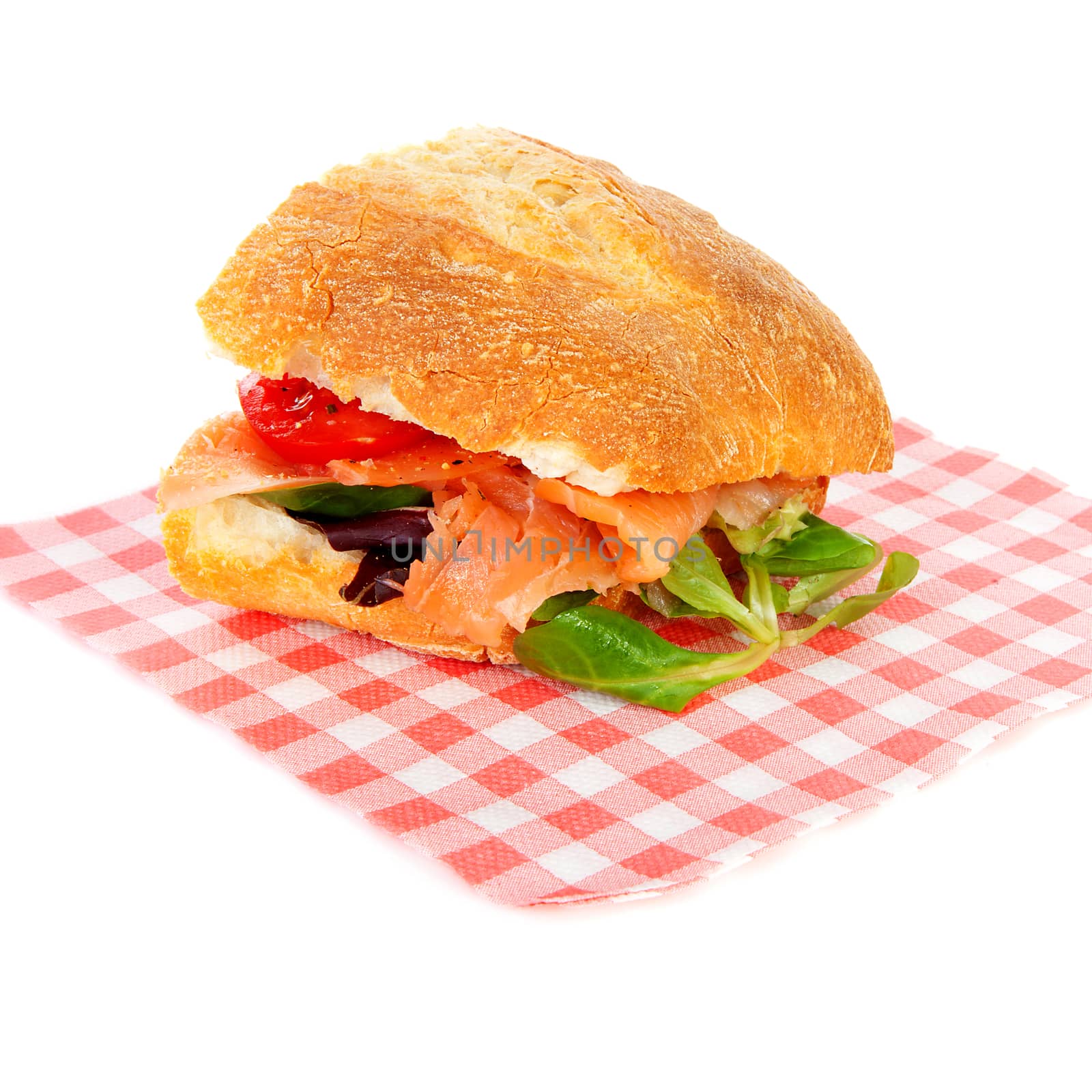 Healthy sandwich on napkin over white background