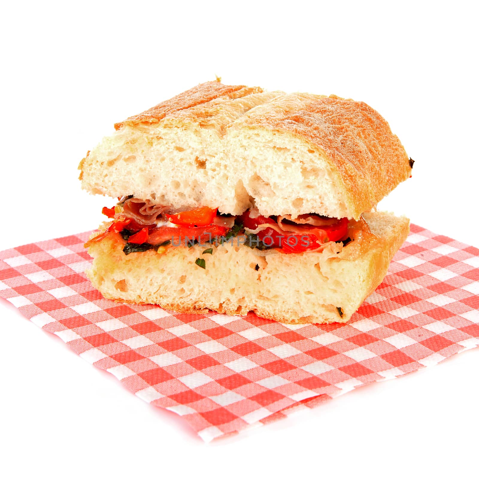 Healthy sandwich on napkin over white background