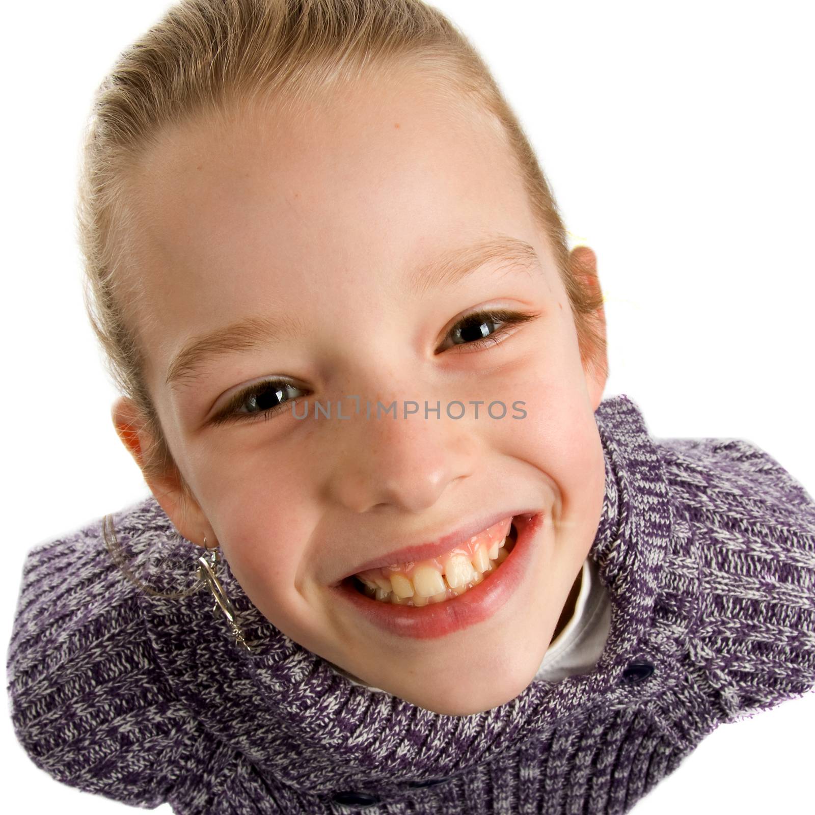 Girl is smiling at you isolated on white background