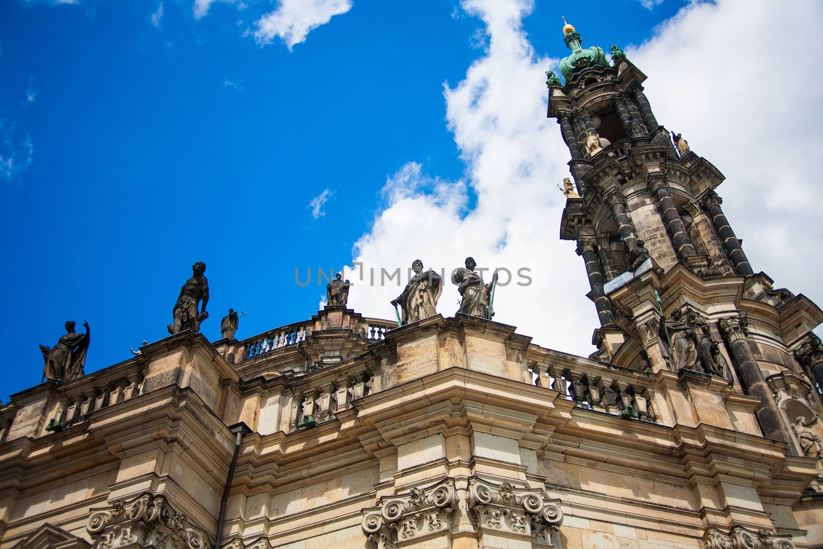 Dresden, Germany in a beautiful summer day. Historical and cultural center of Europe. Cathedral of the Holy Trinity aka Hofkirche Kathedrale Sanctissimae Trinitatis