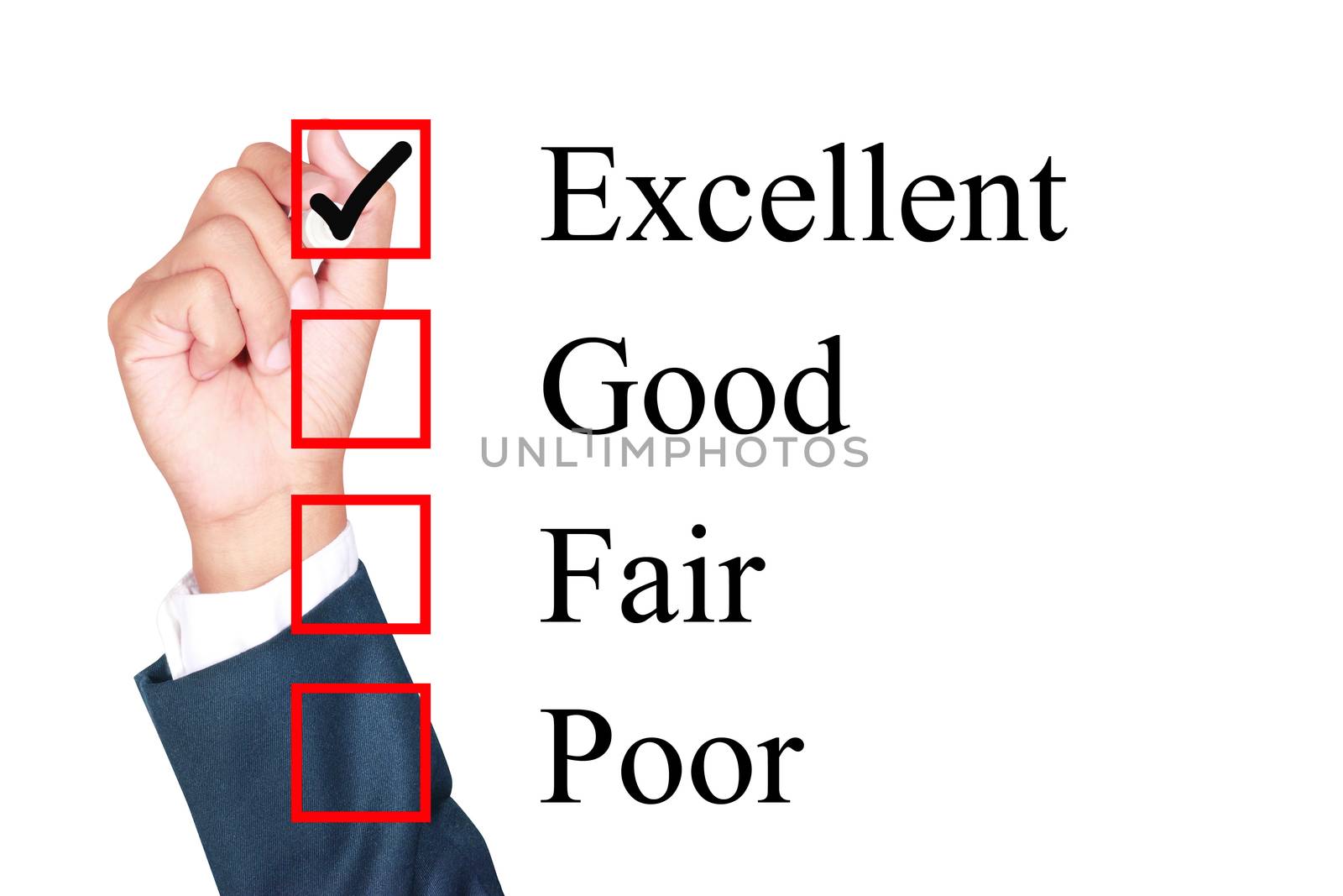 Evaluation form tick excellent by businessman
