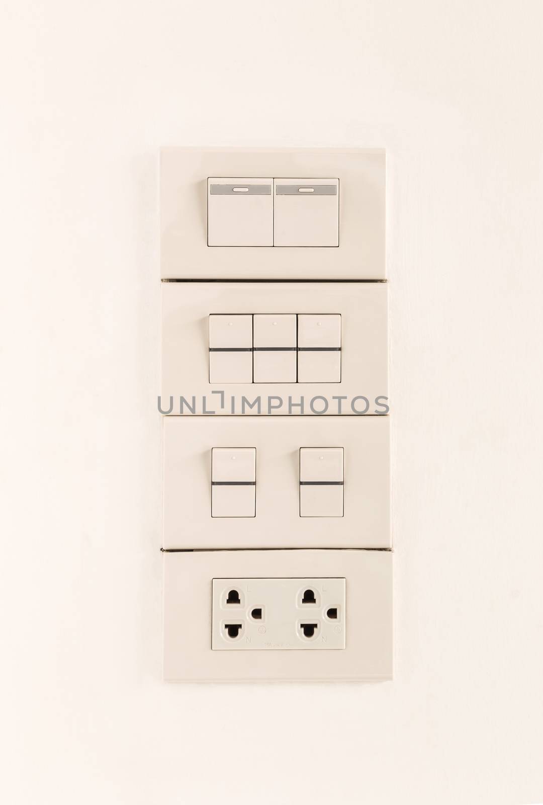 Electric light switches in of position and sockets by vinnstock