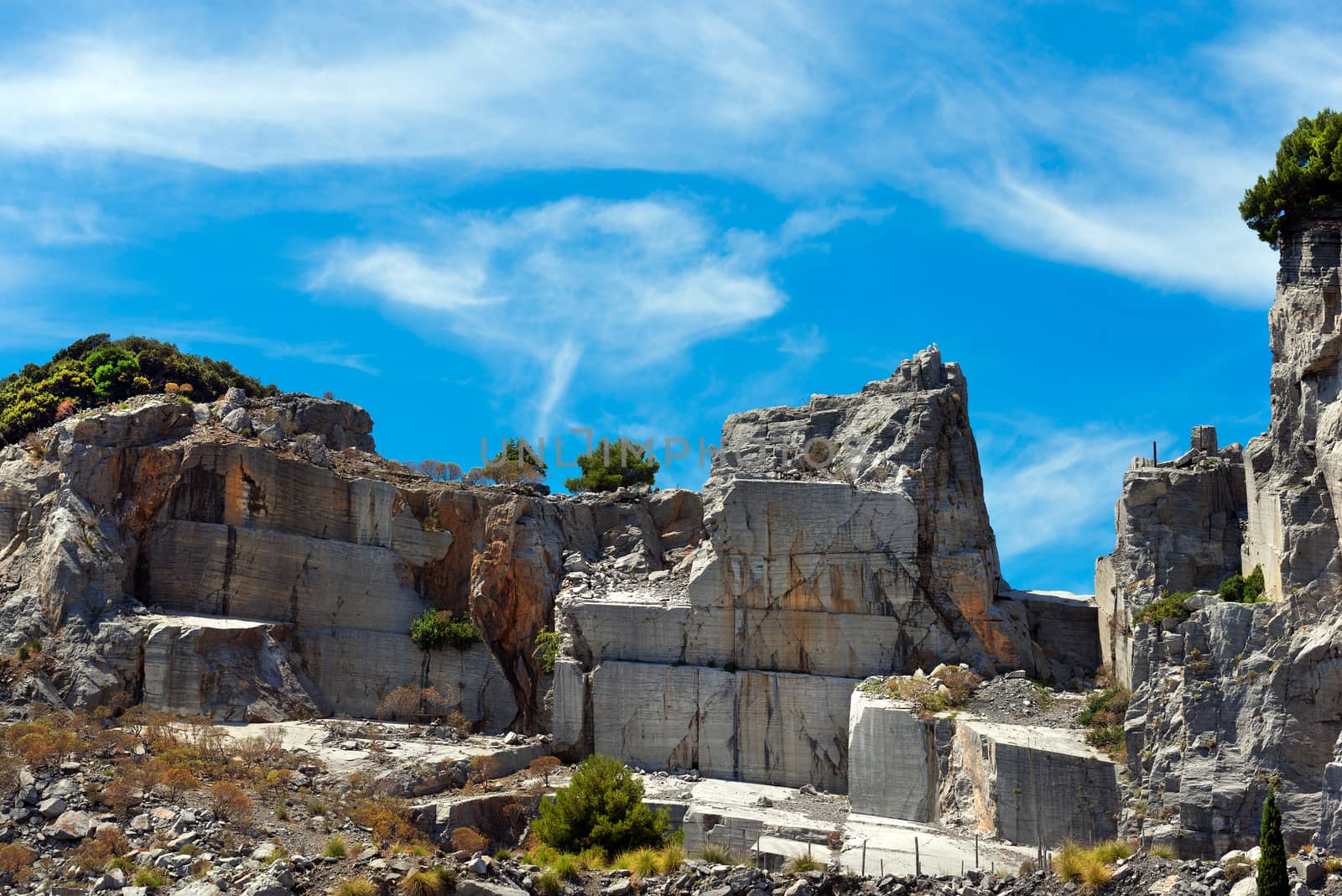 Marble quarry (Portoro) in the island of Palmaria in Portovenere, Liguria, Italy