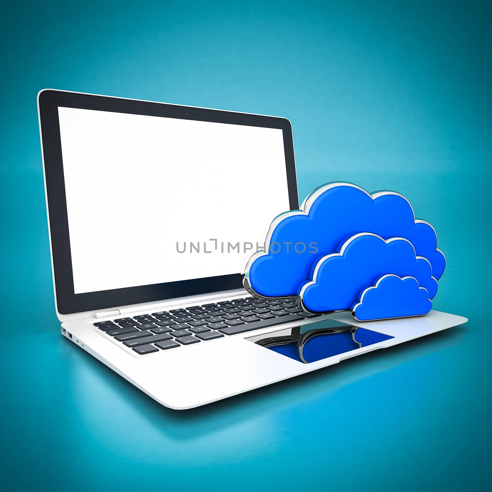 Clouds in 3D isolated on a blue background