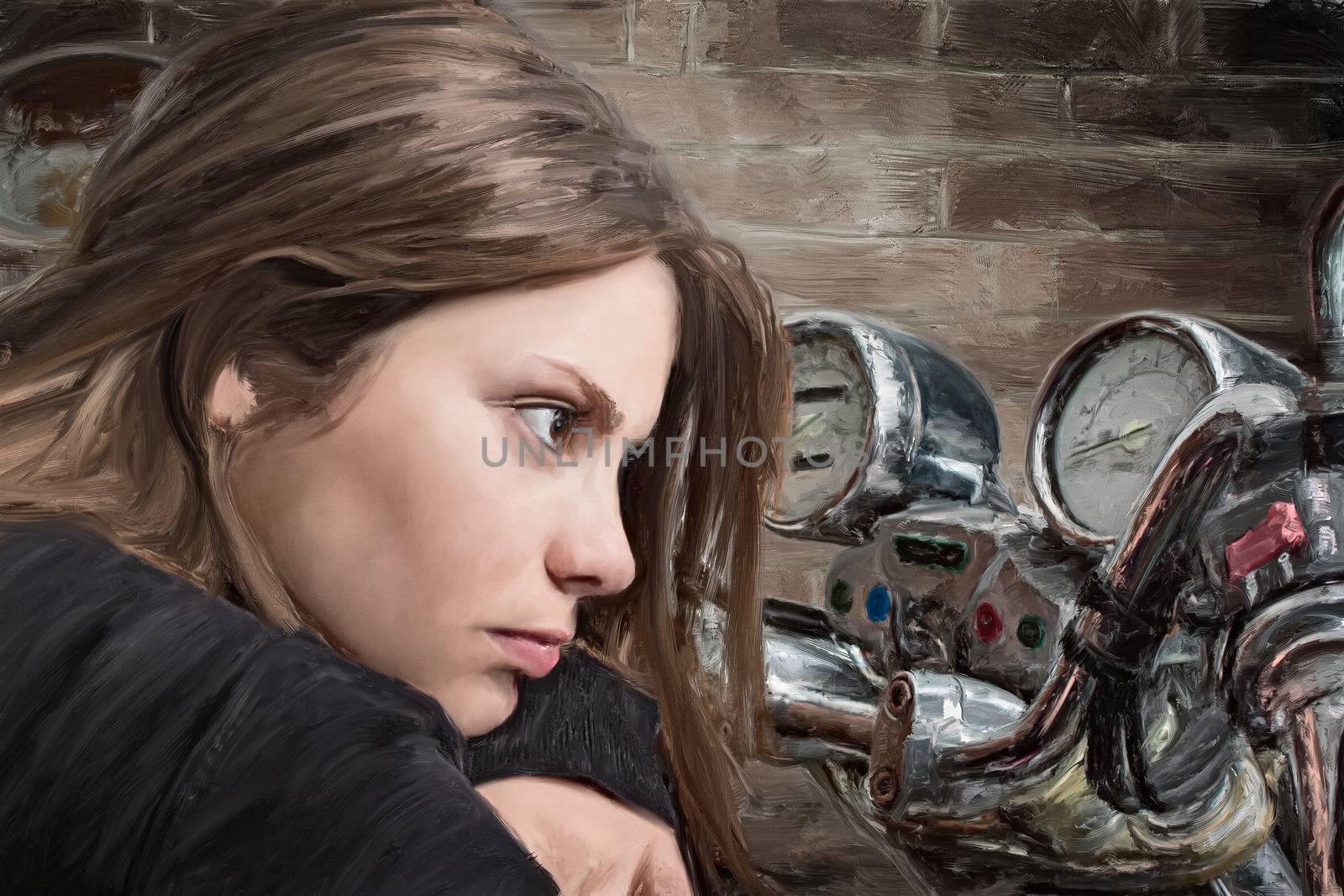 contour girl posing on motorcycle