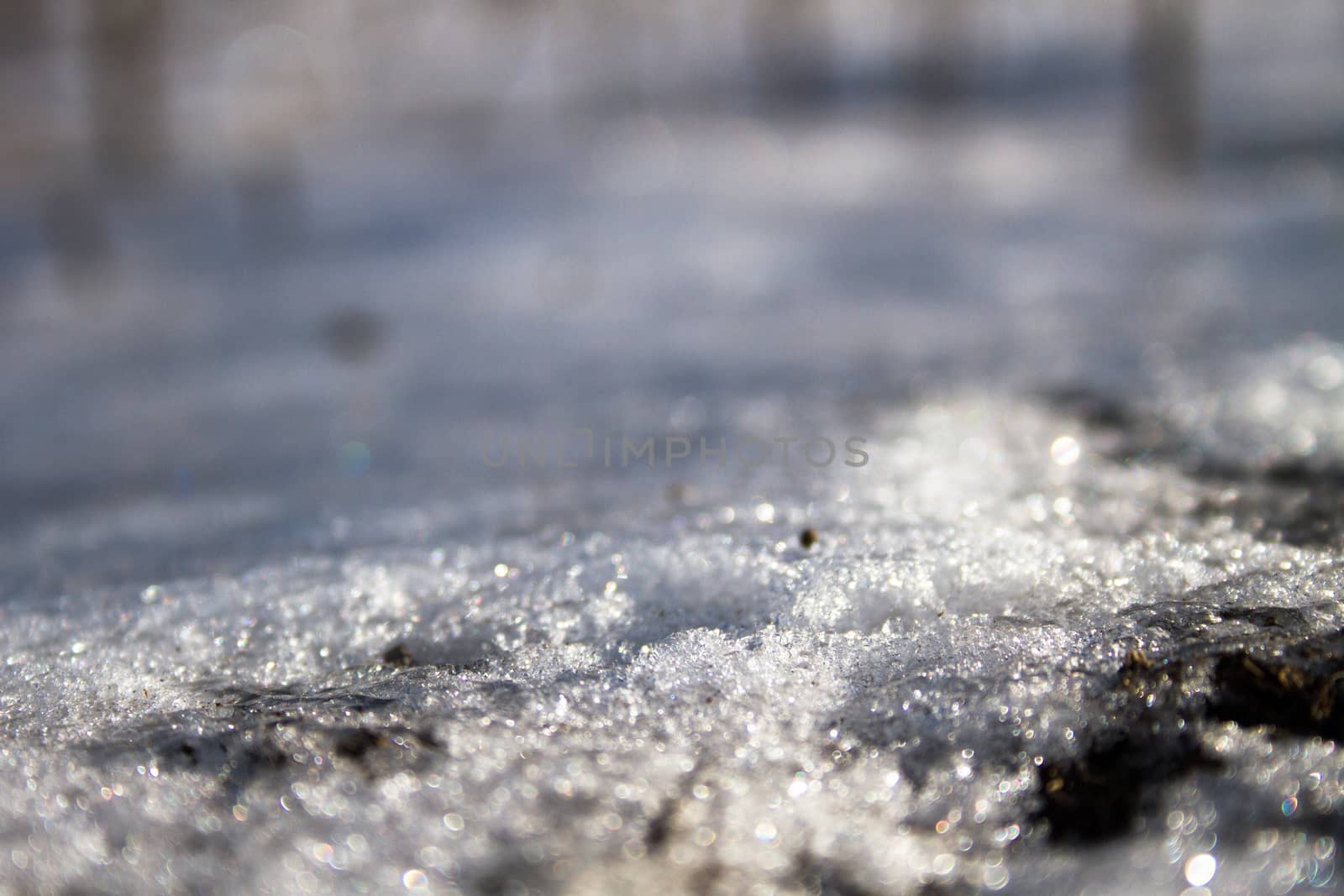 Melting spring snow abstract natural light background