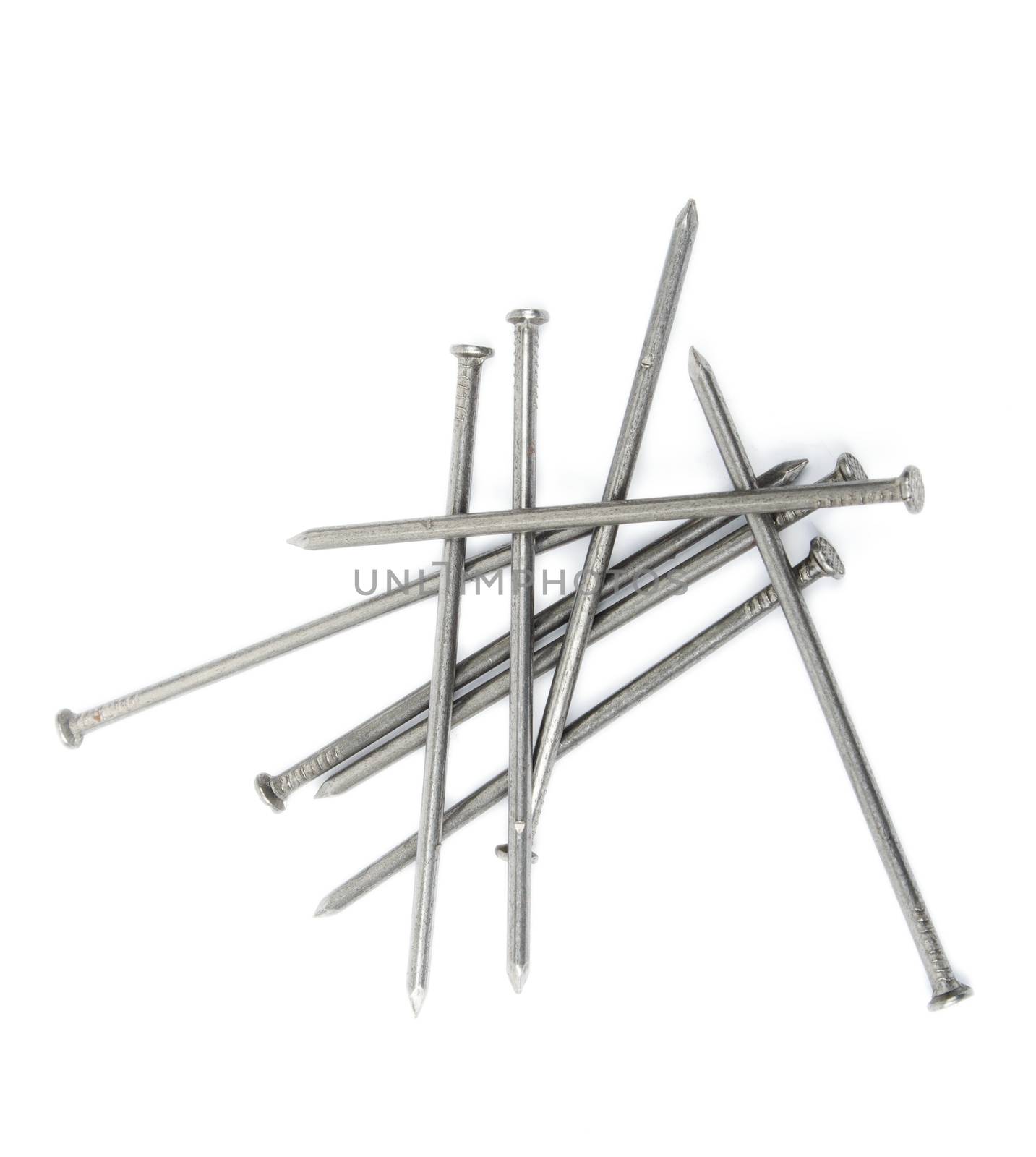 An image of Iron nails on white background