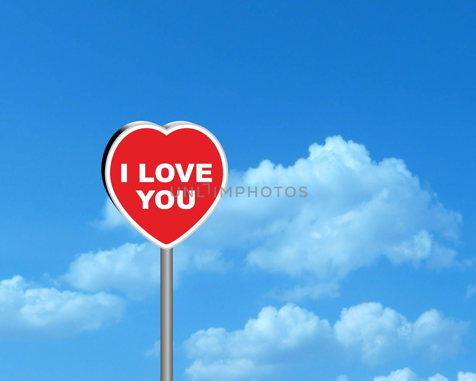 Declaration of love on a road sign in the shape of heart