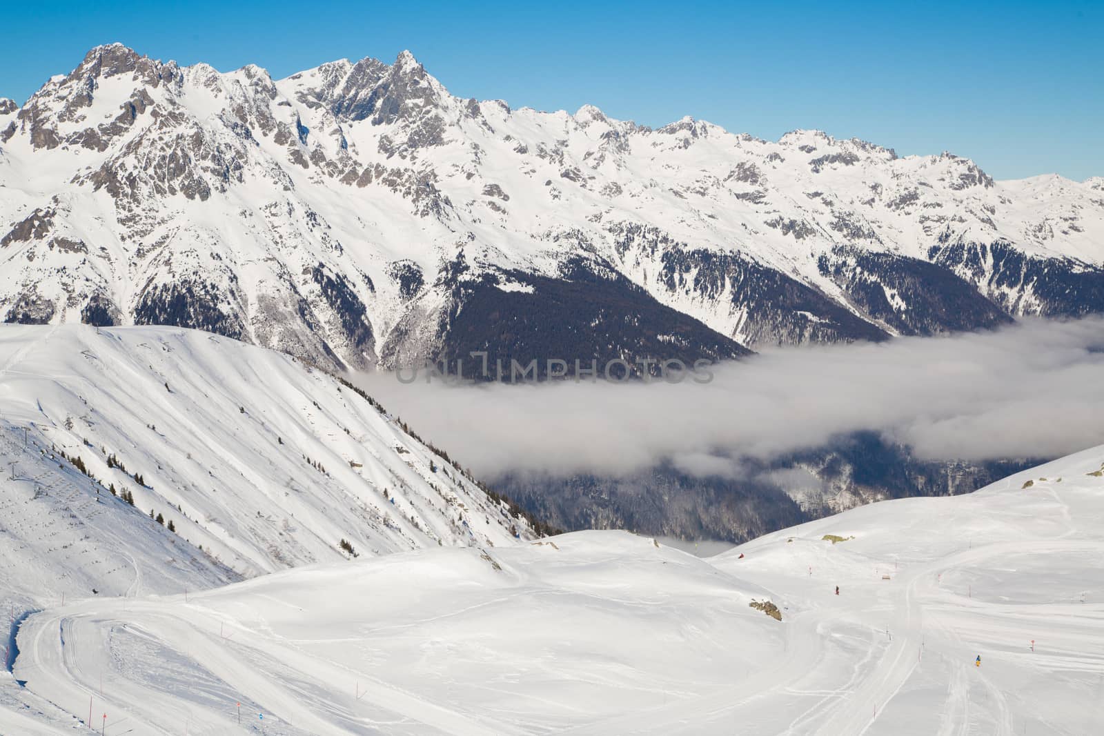 The Alpe d Huez ski domain in the French Alps