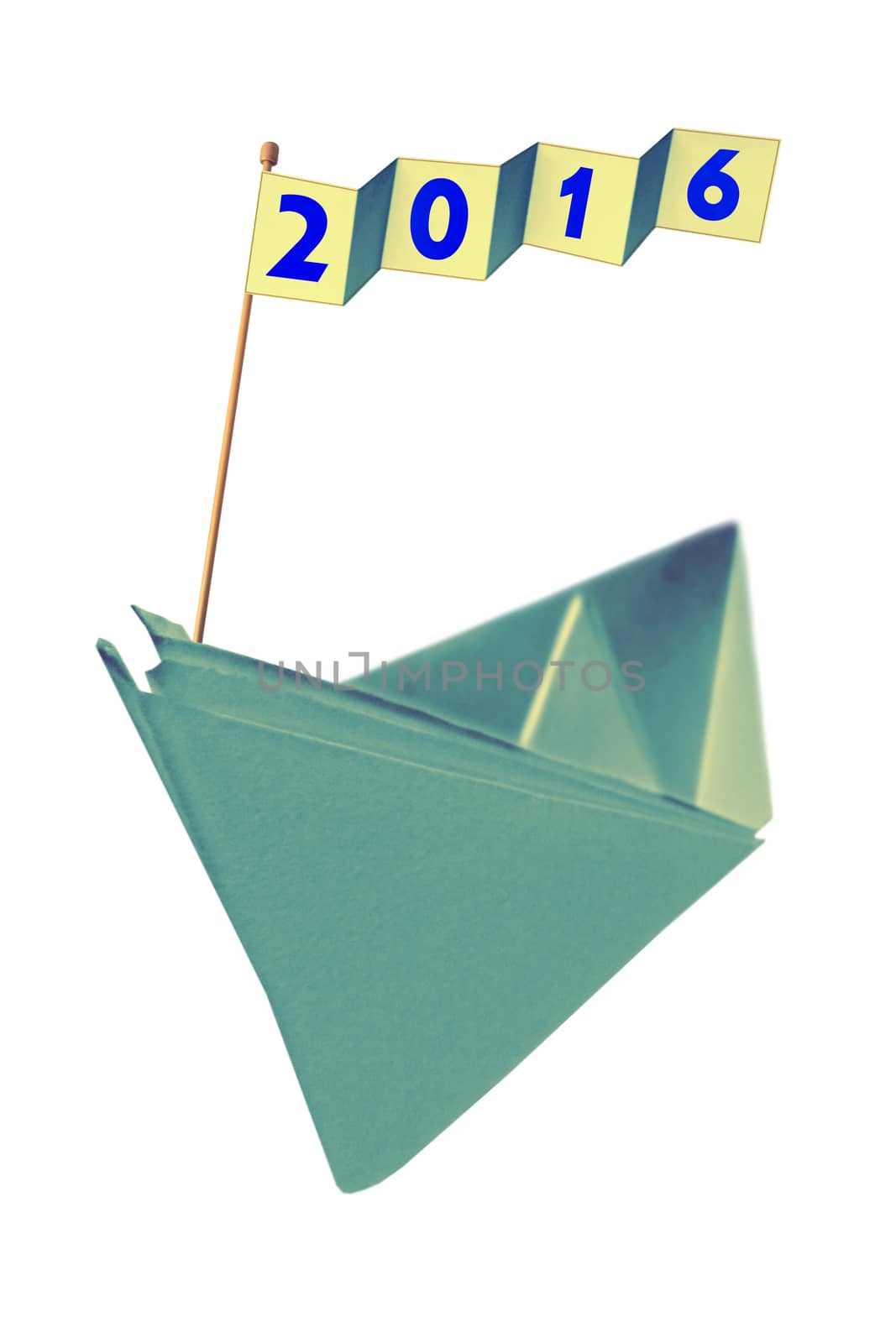 Origami paper boat with flag writing 2016 by yands