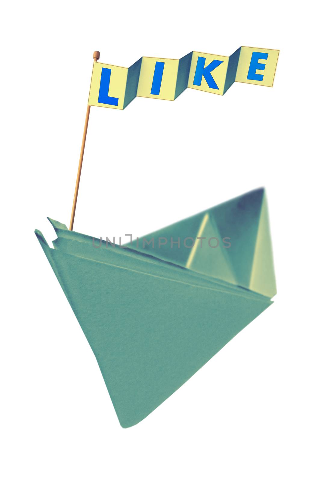 Origami paper boat with flag writing LIKE by yands
