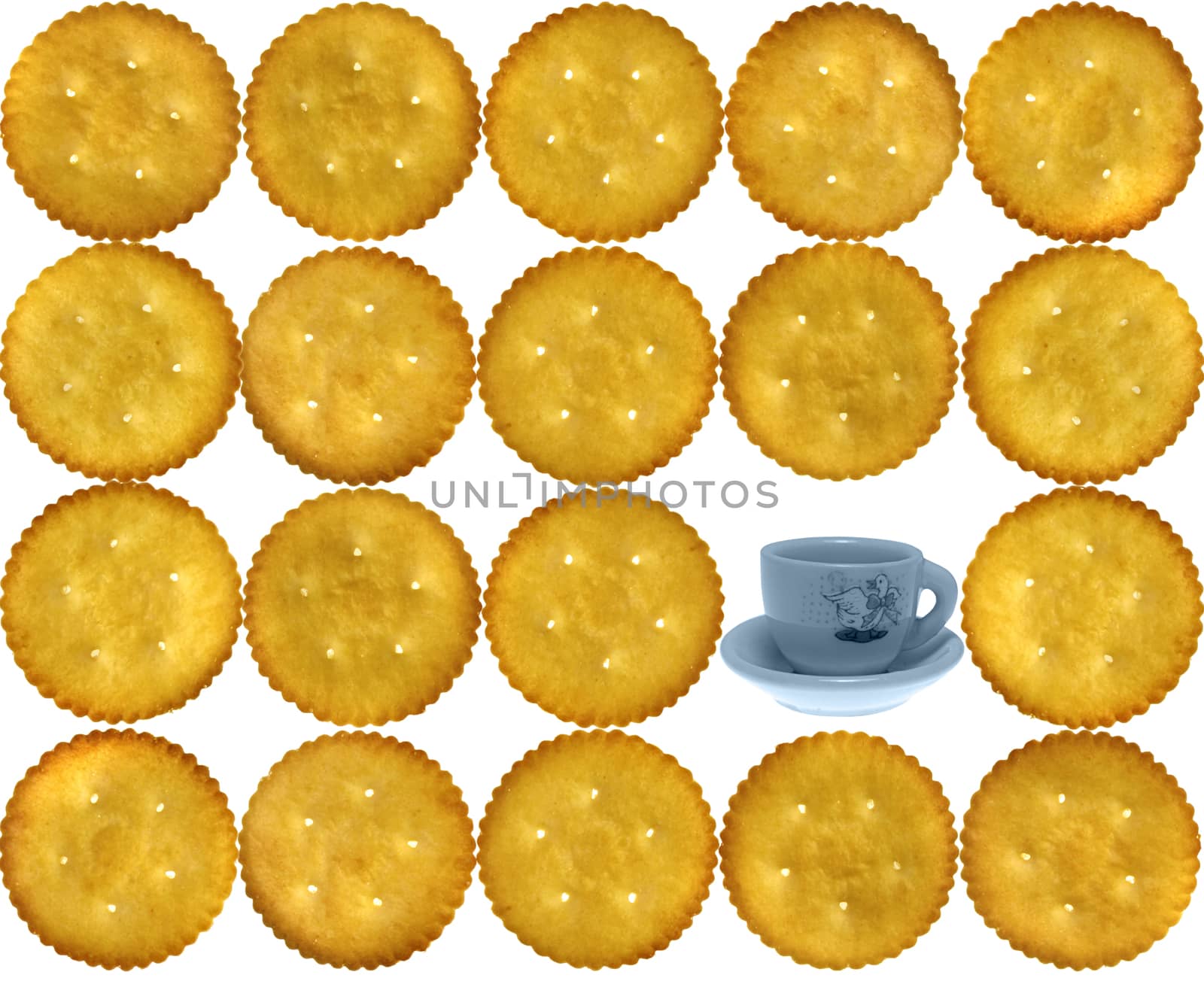 Crackers, Salty Biscuits with toy tea cup-saucer