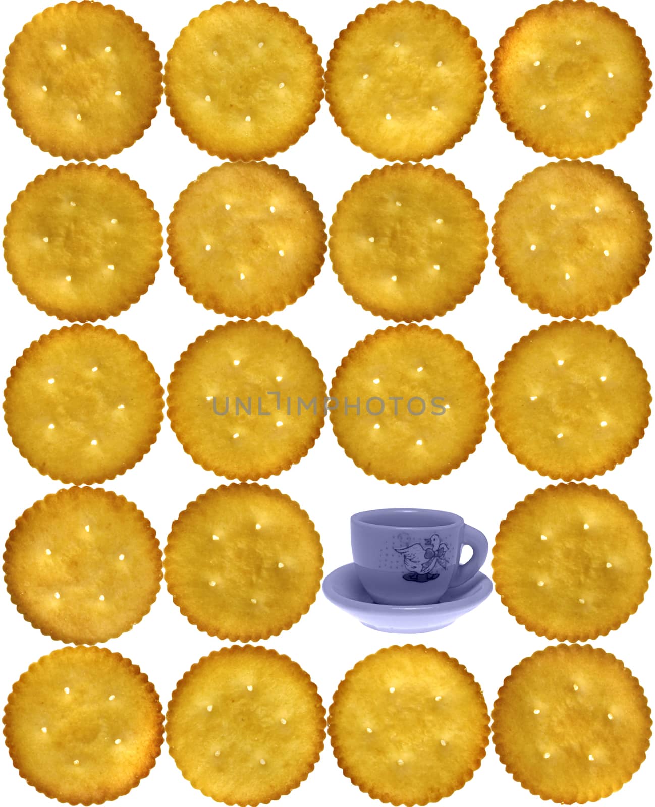 Crackers, Salty Biscuits with toy tea cup-saucer