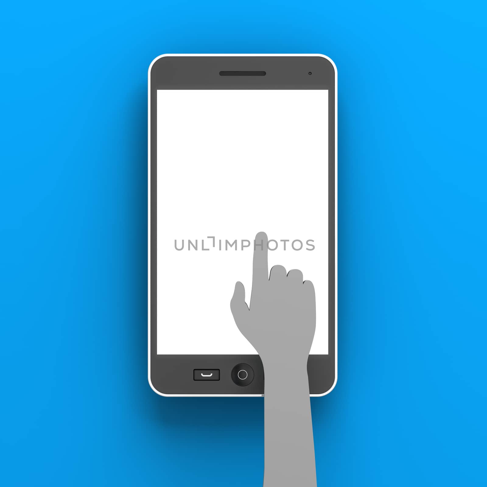 Paper hand clicking a smartphone with copyspace, 3d render by ymgerman