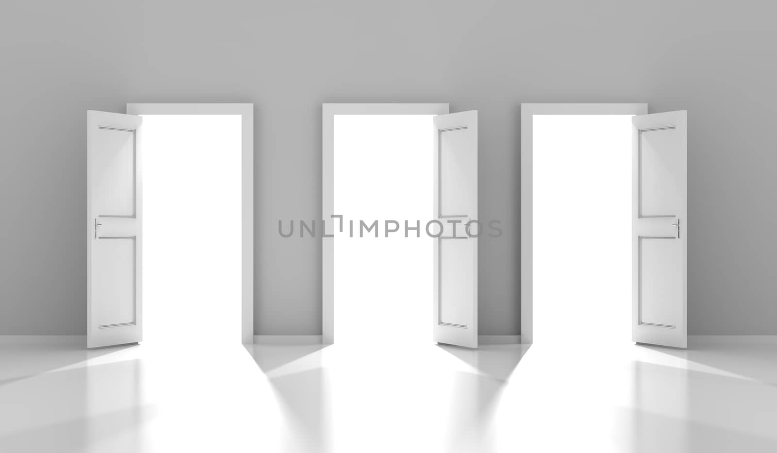 Three doors with copyspace, 3d render by ymgerman