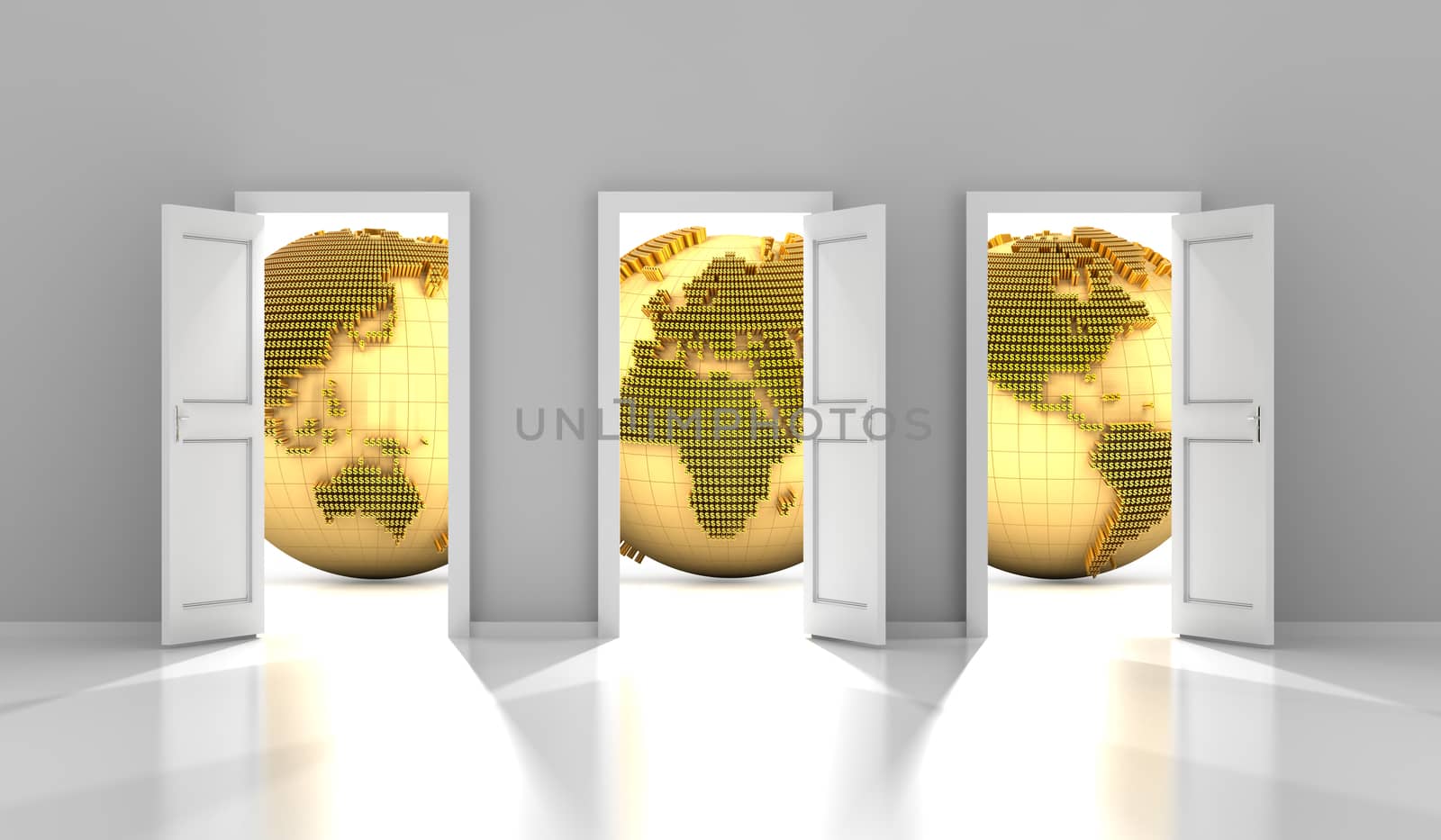 Doors to the global financial market, 3d render by ymgerman
