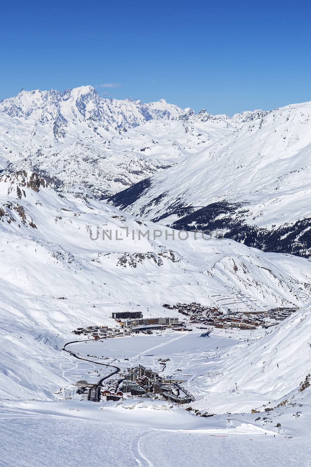 View of Tignes in winter, France.