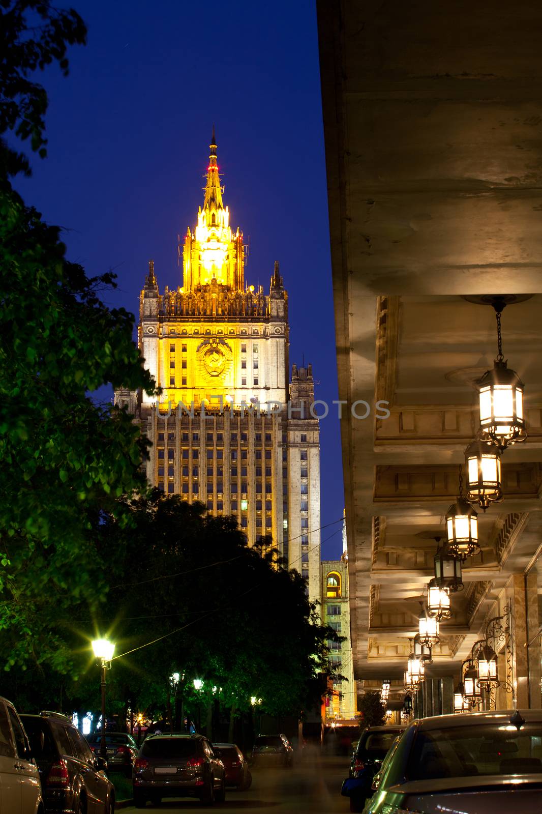 Russia-05.23.2014, Moscow, Ministry of Foreign Affairs building, night view. editorial use only