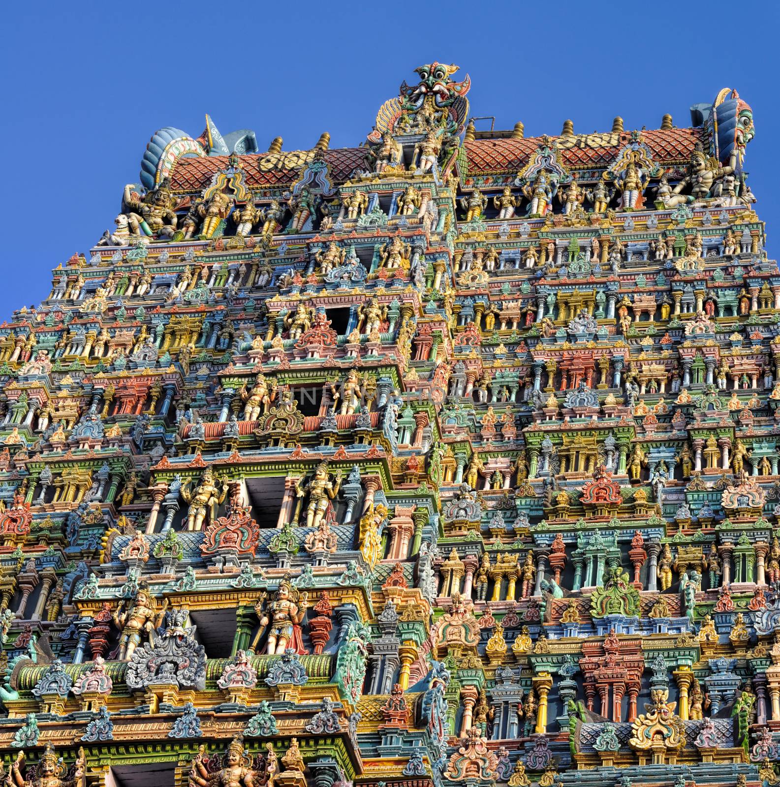 Colorful tower of Meenakshi Amman Temple in India