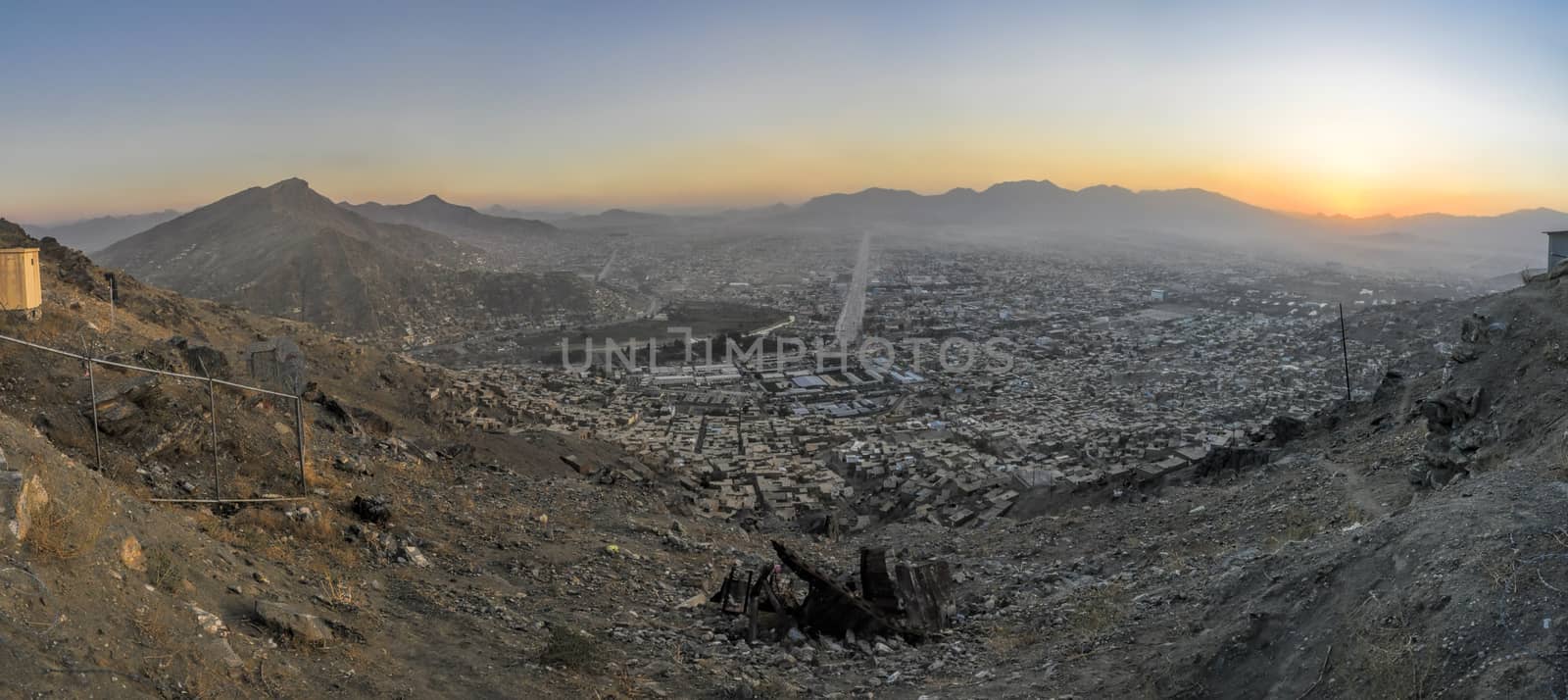 Scenic panorama of sunset in Kabul, Afghanistan