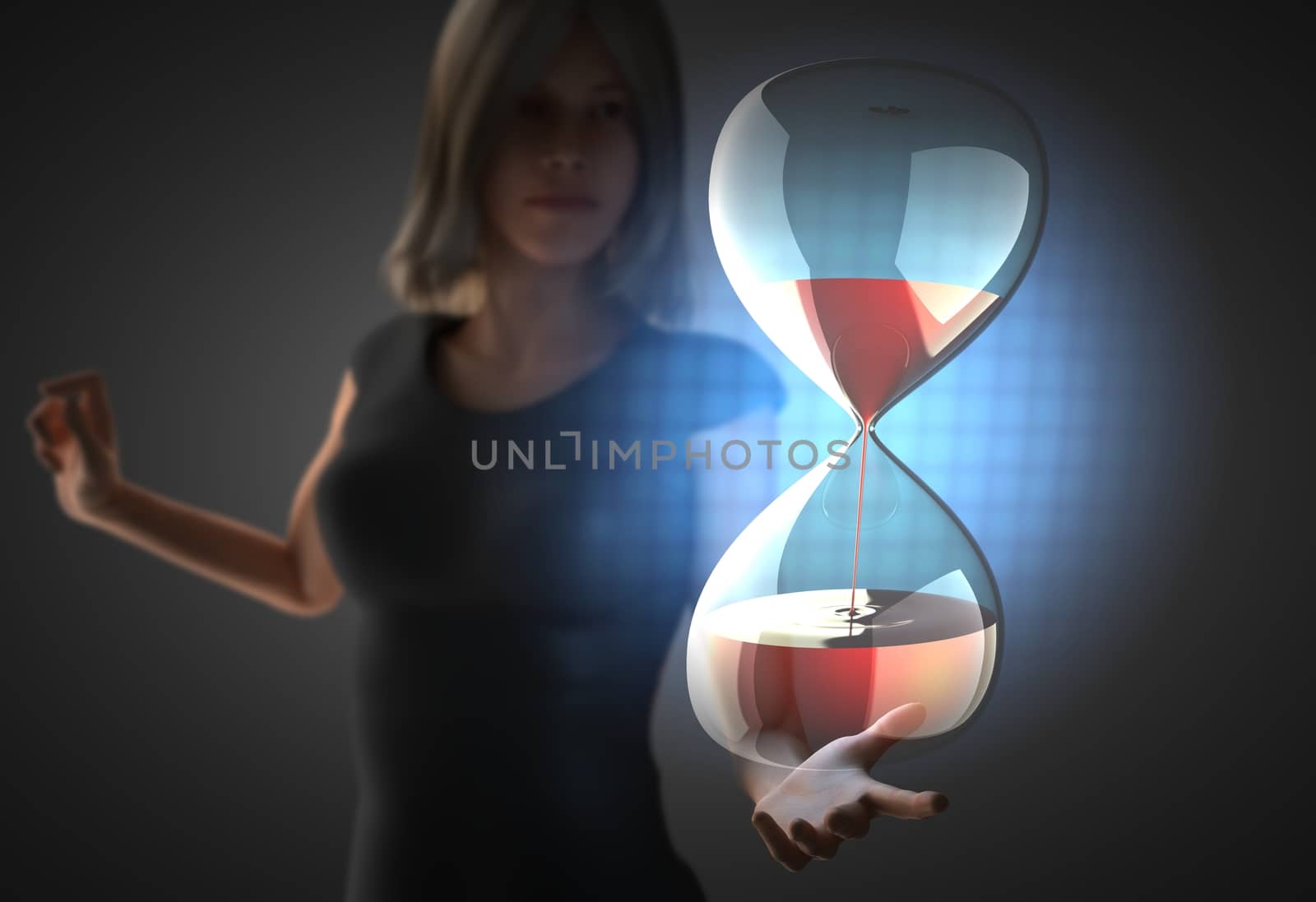 woman and futusistic hologram on hand