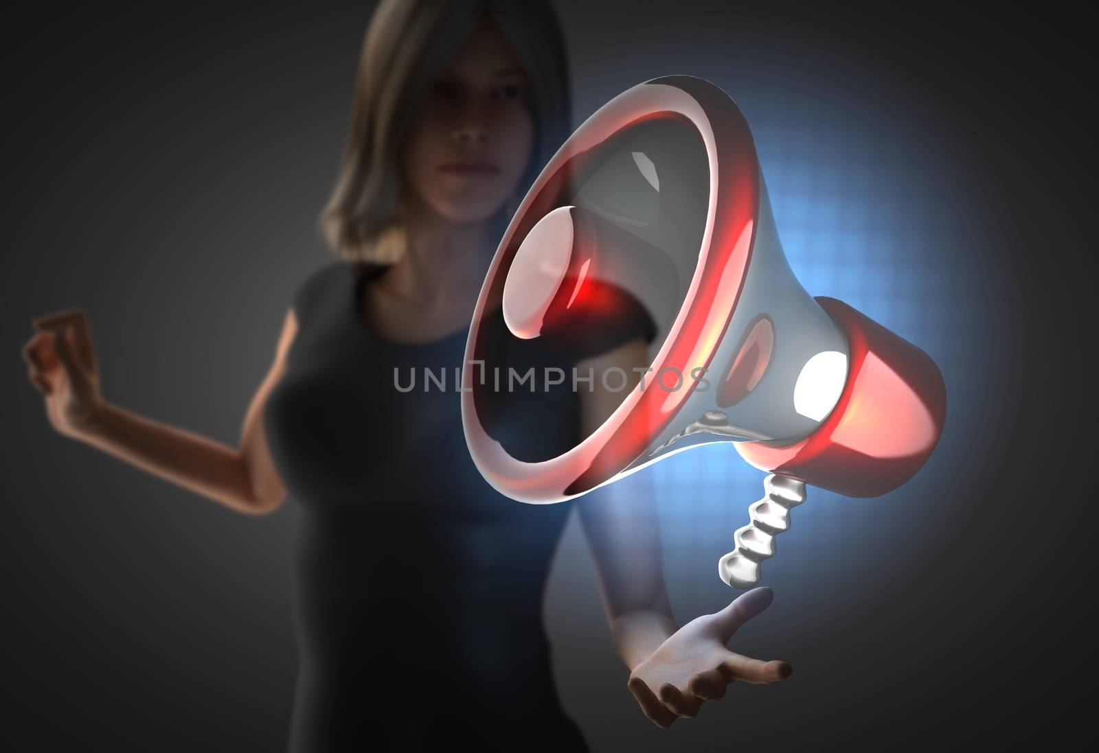 woman and futusistic hologram on hand