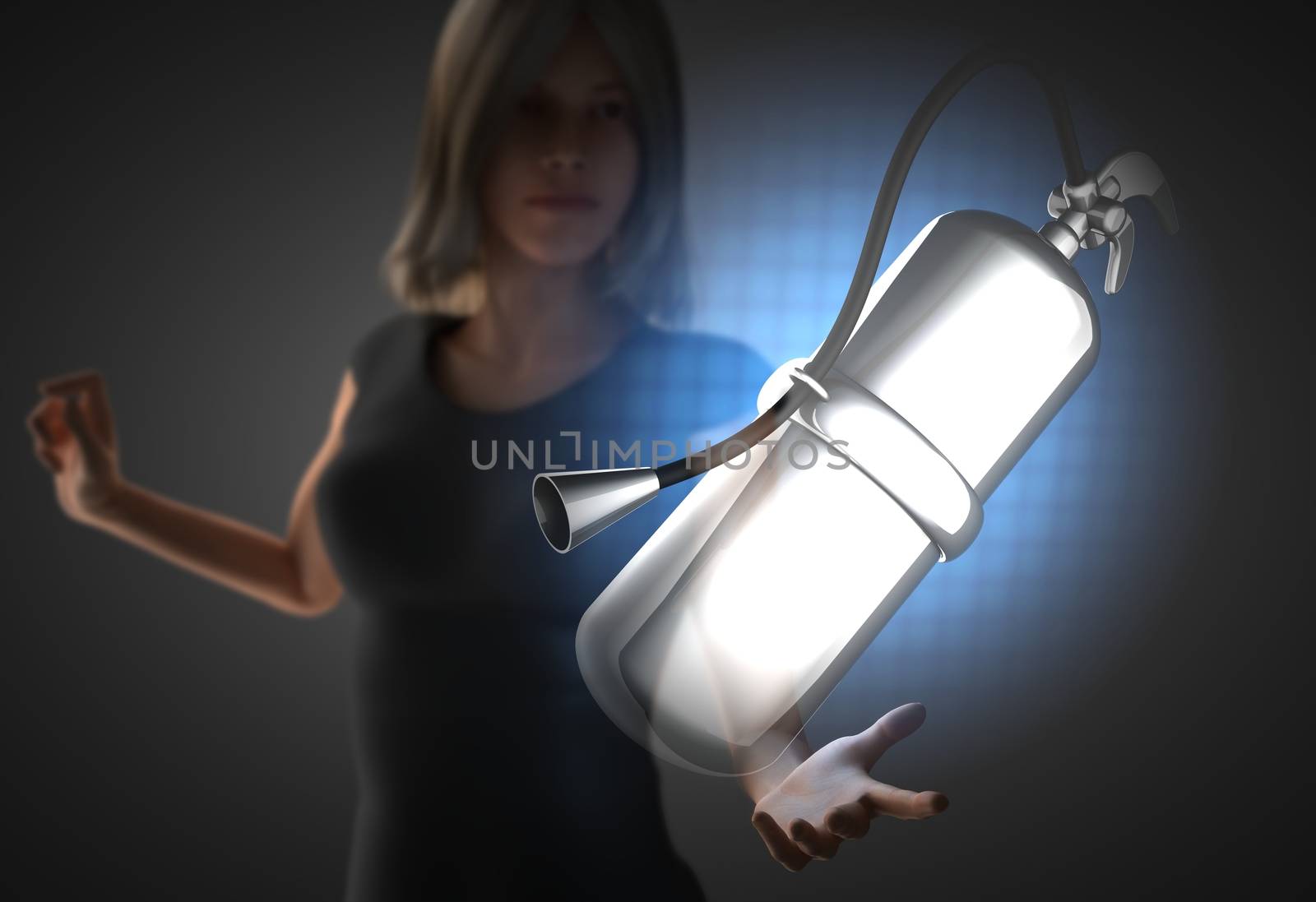 woman and futusistic hologram on hand