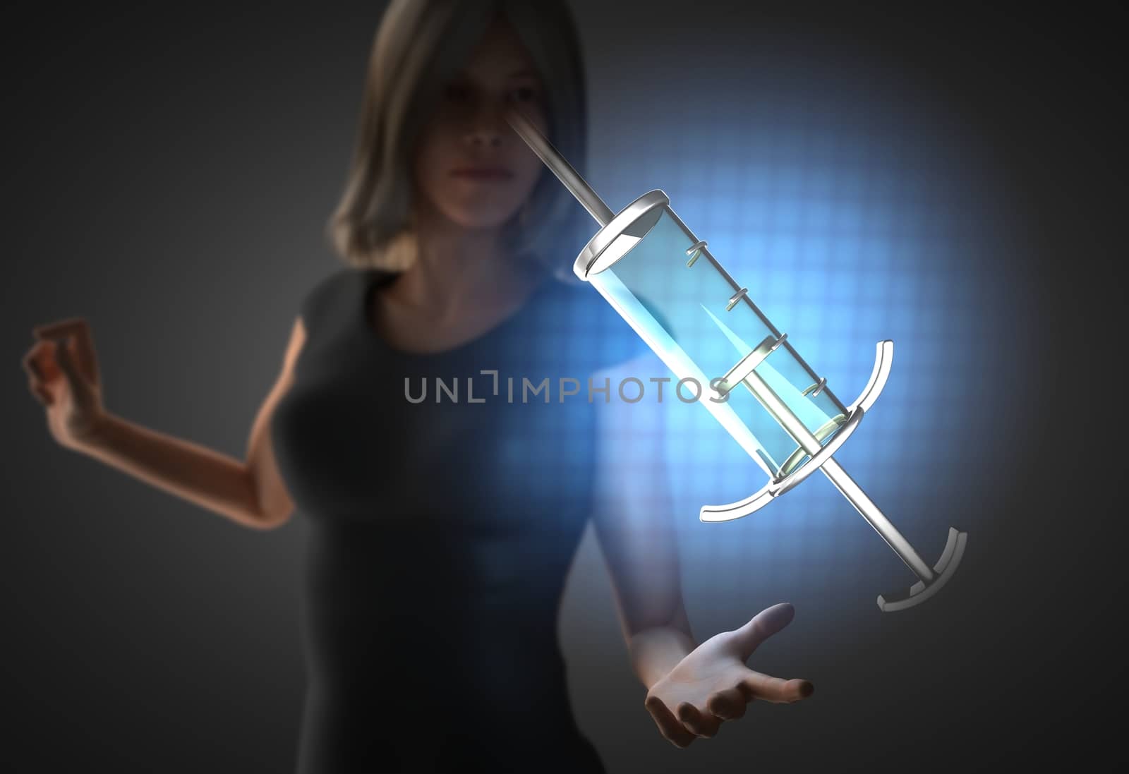 woman and futusistic hologram on hand