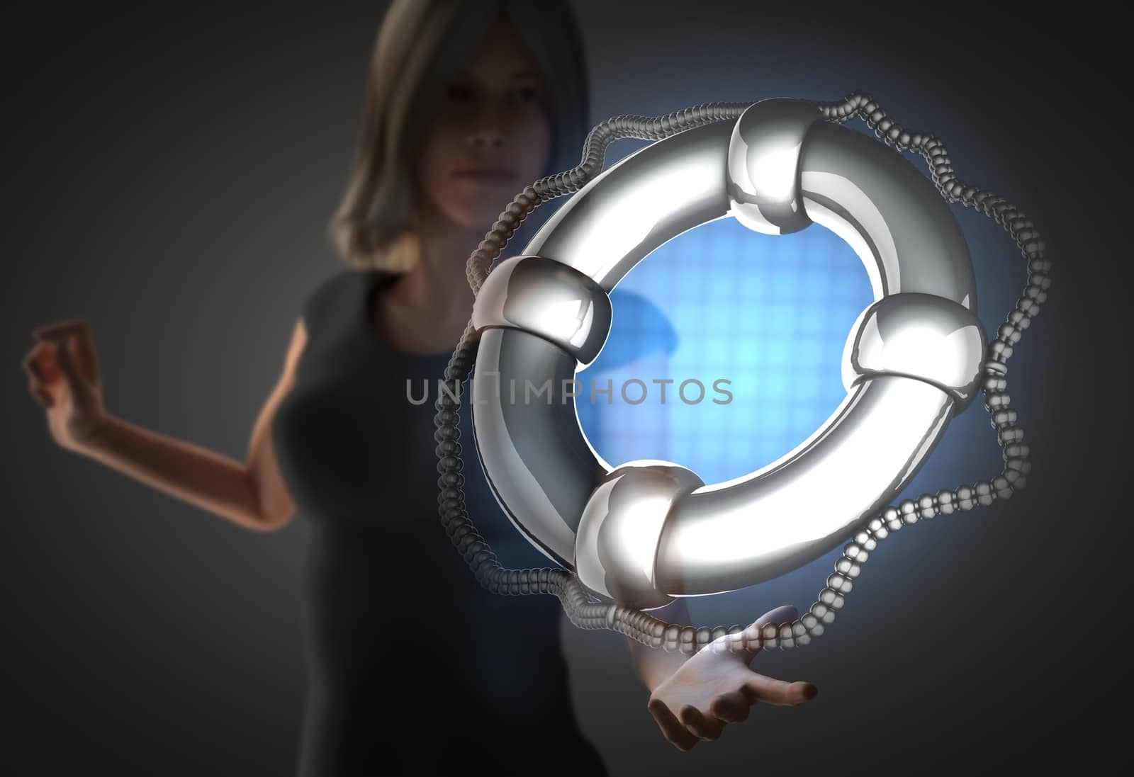 woman and futusistic hologram on hand