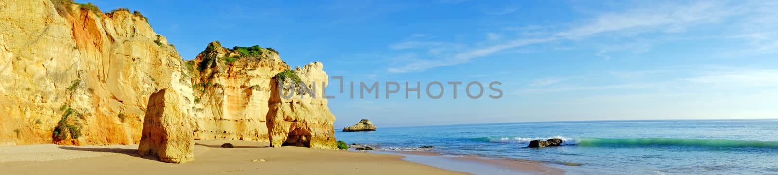 Panorama from Praia da Rocha in the Algarve Portugal