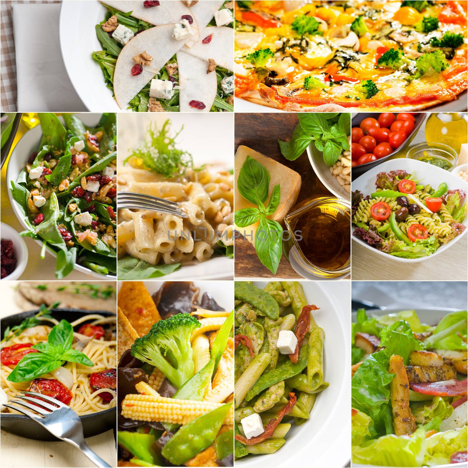 healthy vegetarian pasta soup salad pizza Italian food staples collage