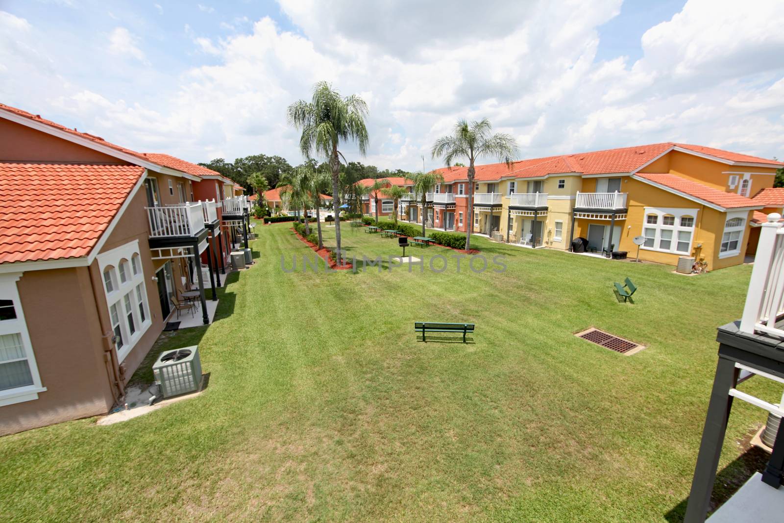 A communal grass area in a resort in florida