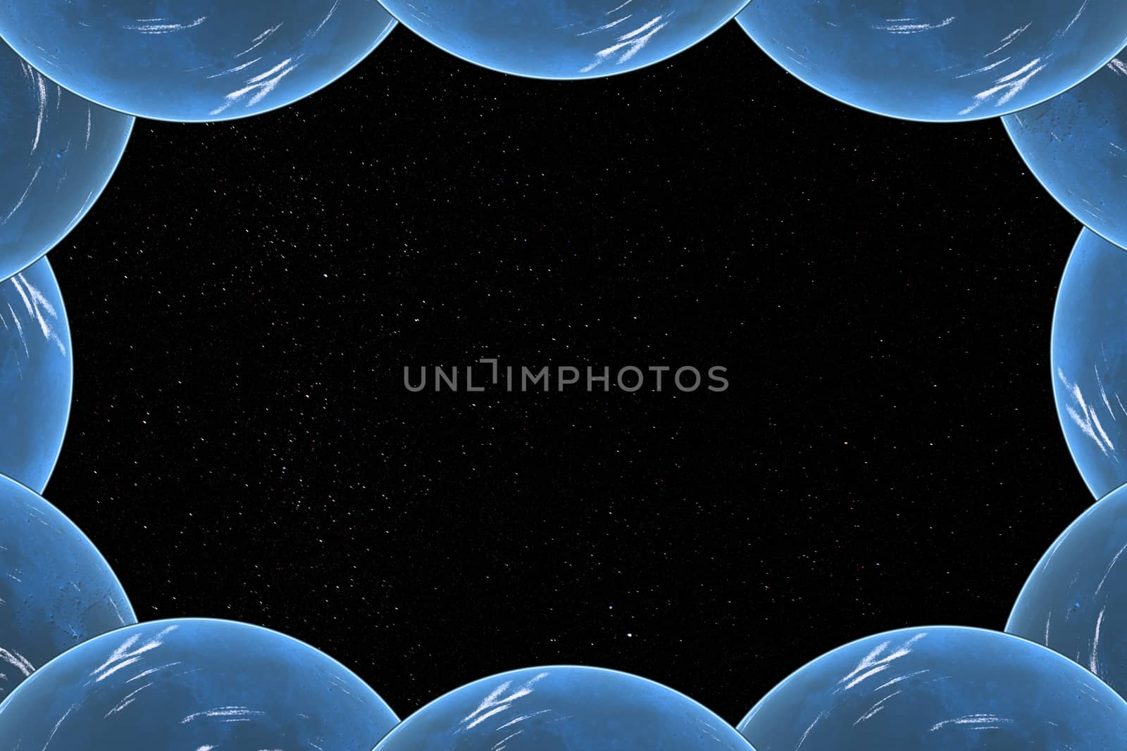 Abstraction in the form of a starry sky in the frame of the blue planet