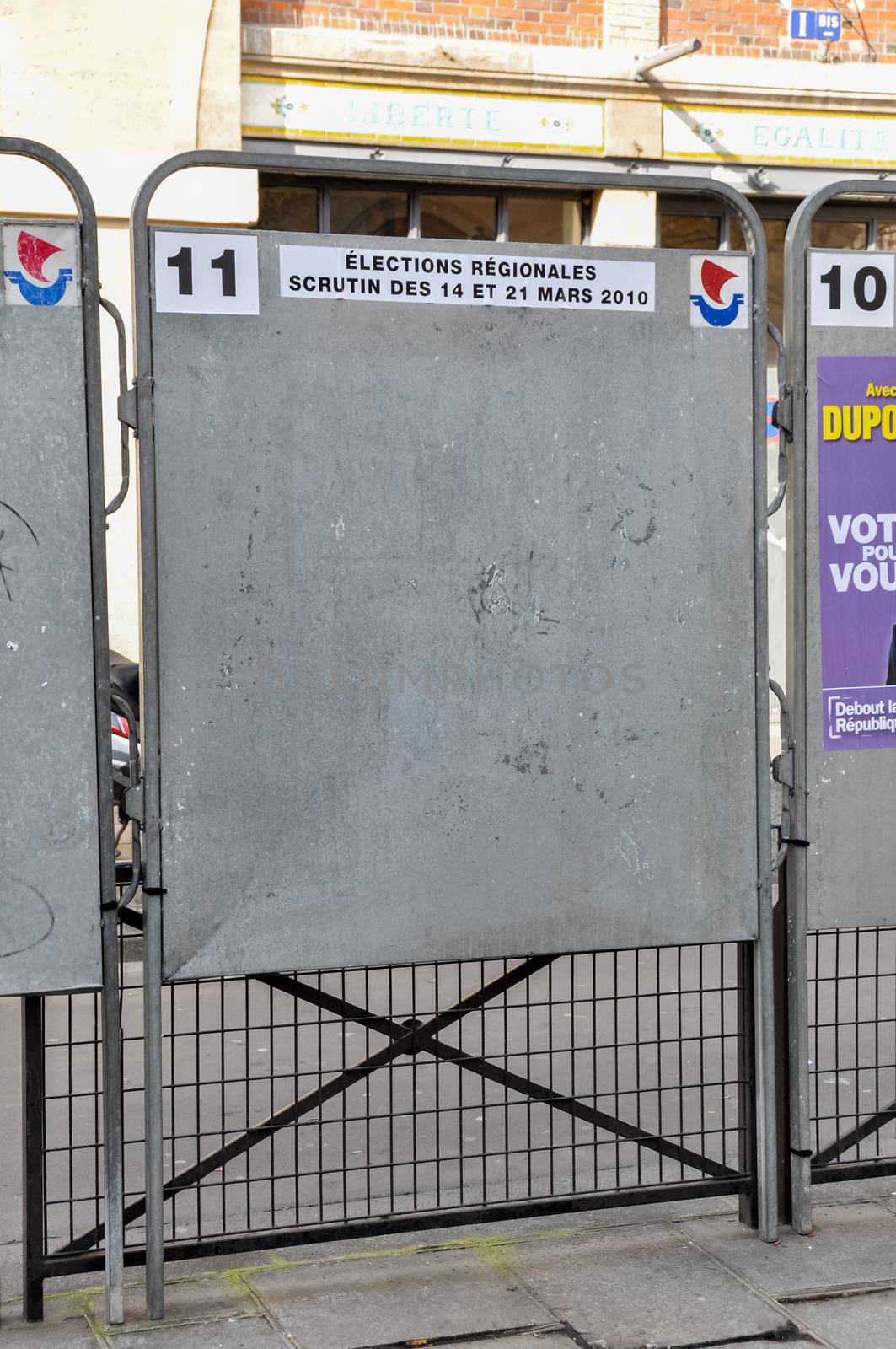 PARIS, FRANCE - CIRCA MARCH 2010: Empty official election board set up for the regional elections.