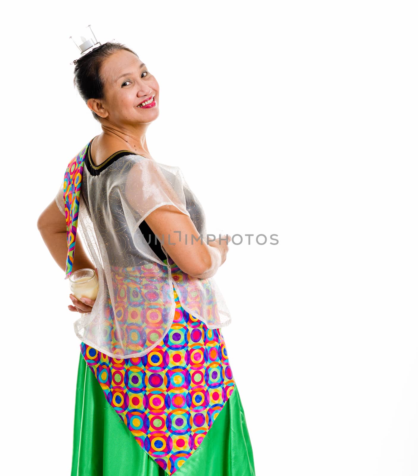 Filipina dressed up in traditional dress.