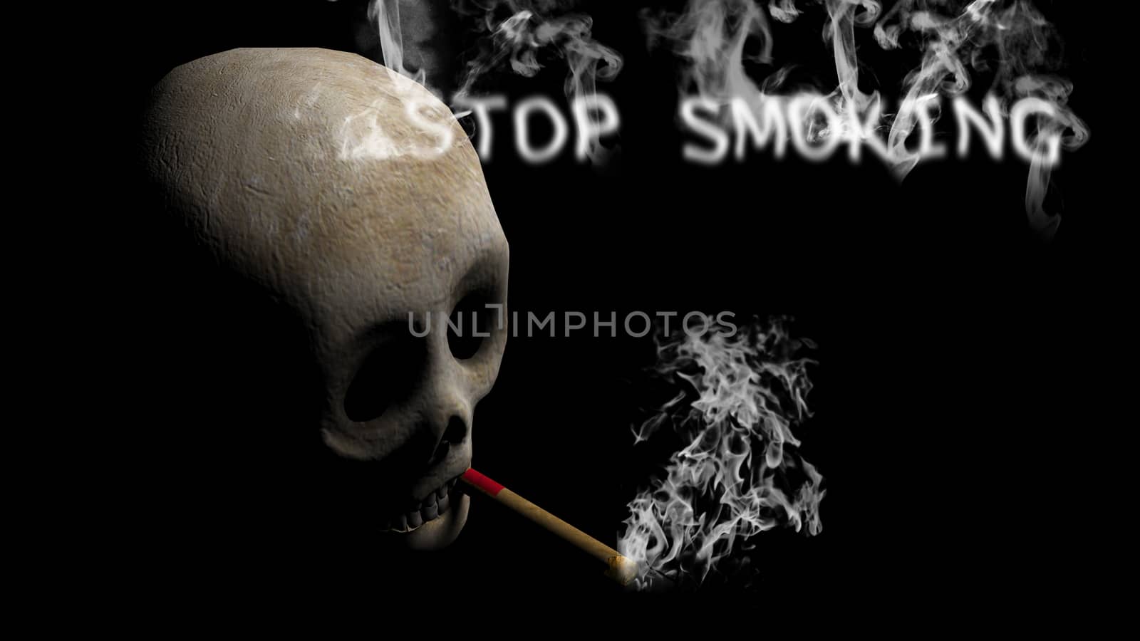 Skull and Cigar with Stop Smoking smoky text